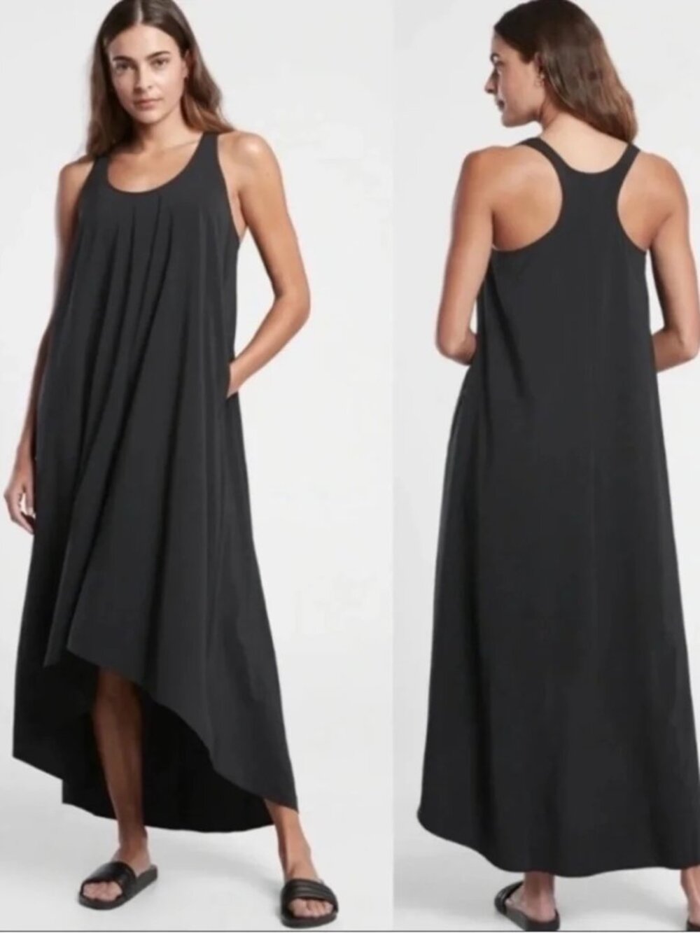 Athleta Presidio Traveler Maxi Dress Wrinkle Resistant Black Relaxed Fit Size M